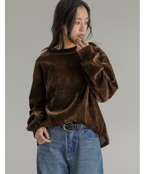 Re:EDIT(リエディ)の「シアーフロッキーベロアプルオーバー(Tシャツ/カットソー・レディース・ブラウン/ブラック/アイボリー/グレー・MEDIUM/LARGE)」の16枚目の写真