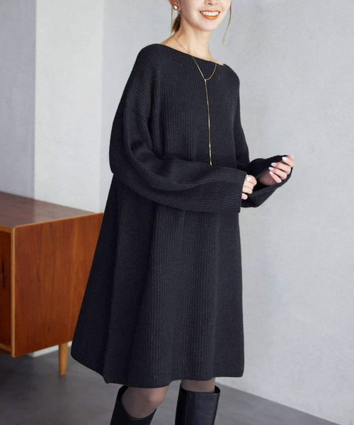 SLOBE IENA（スローブイエナ）の「《WEB限定/追加》ファインウールニットミニワンピース（ワンピース・レディース・ブラック/チャコールグレー・FREE）」の2枚目の写真