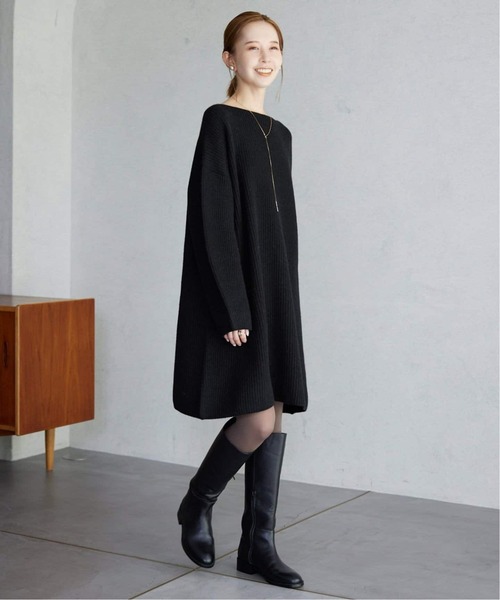 SLOBE IENA（スローブイエナ）の「《WEB限定/追加》ファインウールニットミニワンピース（ワンピース・レディース・ブラック/チャコールグレー・FREE）」の4枚目の写真