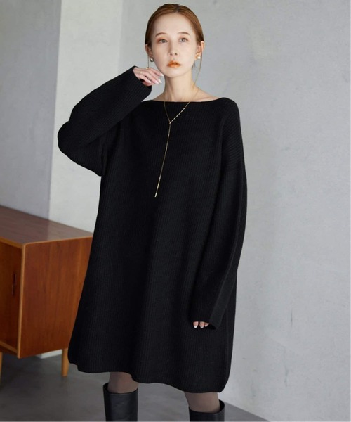 SLOBE IENA（スローブイエナ）の「《WEB限定/追加》ファインウールニットミニワンピース（ワンピース・レディース・ブラック/チャコールグレー・FREE）」の8枚目の写真