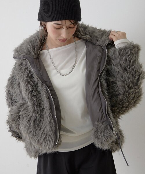 セール】【nane】【Suzuki セレクト】WZIPミックスファーブルゾン