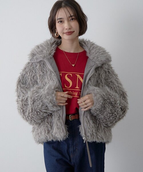 nane】【Suzuki セレクト】WZIPミックスファーブルゾン（ブルゾン