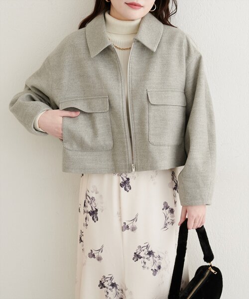 natural couture（ナチュラルクチュール）の「衿つきWzipジャケット（その他アウター・レディース・アイボリー/グレー/ブラウン・FREE）」の3枚目の写真