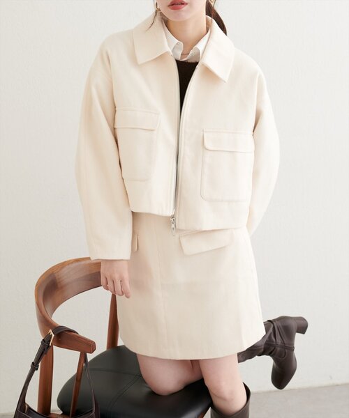 natural couture（ナチュラルクチュール）の「衿つきWzipジャケット（その他アウター・レディース・アイボリー/グレー/ブラウン・FREE）」の4枚目の写真