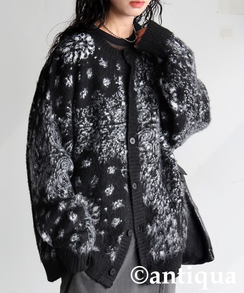 未使用★LEONARD★シルクウール/花ペイズリーニットセーター　40 黒 美品 LEONARD レオナール ウール シルク モヘア ハイネック 花柄