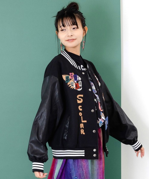 セール】153686：メルトン×合皮 異素材切替スタジャン（スタジャン