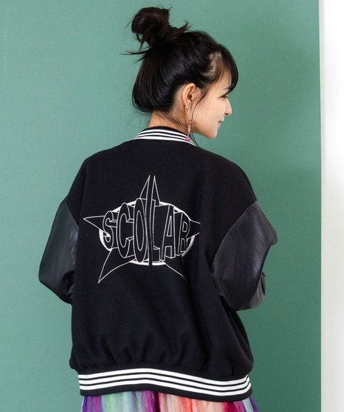 セール】153686：メルトン×合皮 異素材切替スタジャン（スタジャン