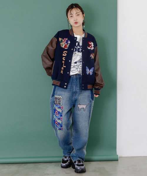 ＊スカラー　153686：メルトン×合皮 異素材切替スタジャン セール】153686：メルトン×合皮 異素材切替スタジャン（スタジャン