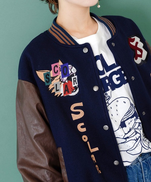 ＊スカラー　153686：メルトン×合皮 異素材切替スタジャン セール】153686：メルトン×合皮 異素材切替スタジャン（スタジャン