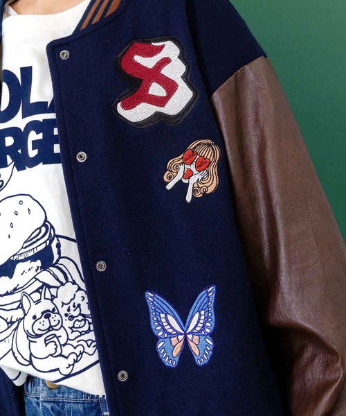 ＊スカラー　153686：メルトン×合皮 異素材切替スタジャン セール】153686：メルトン×合皮 異素材切替スタジャン（スタジャン