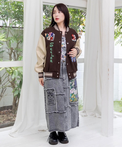 ＊スカラー　153686：メルトン×合皮 異素材切替スタジャン 153686：メルトン×合皮 異素材切替スタジャンの通販-ScoLar