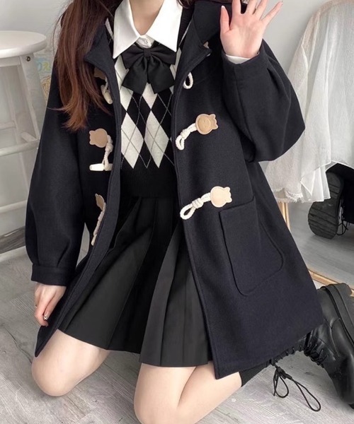 SallyLunn(サリーラン)の「ミドル丈ダッフルコート(ダッフルコート・レディース・ブラック/ベージュ・L/M)」の6枚目の写真