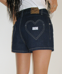 HEART POCKET MINI SHORT DENIM PANTS INDIGO BLUE