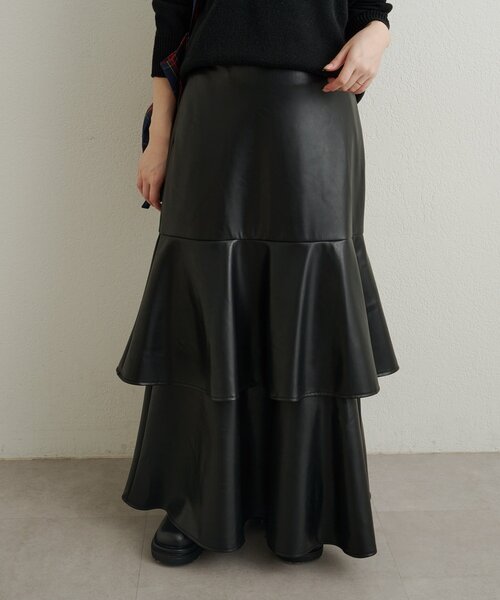 Omekashi（オメカシ）の「レザーティアードスカート（スカート・レディース・ブラック/ブラウン・36/38）」の3枚目の写真