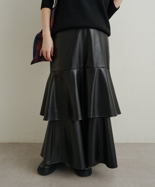 Omekashi（オメカシ）の「レザーティアードスカート（スカート・レディース・ブラック/ブラウン・36/38）」の4枚目の写真