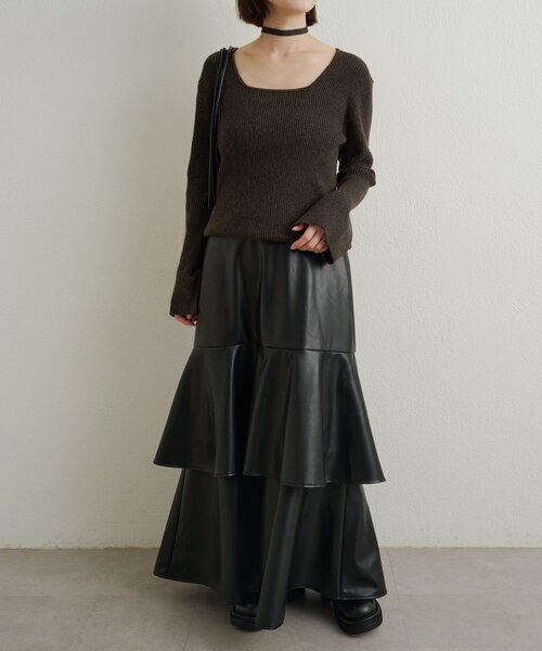 Omekashi（オメカシ）の「レザーティアードスカート（スカート・レディース・ブラック/ブラウン・36/38）」の14枚目の写真