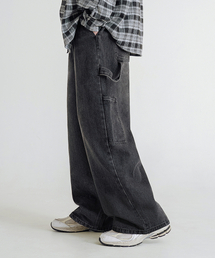 LEMAIN SECOND（リメインセカンド）の「Vintage catwash wide carpenter denim banding pants [black]（デニムパンツ）」