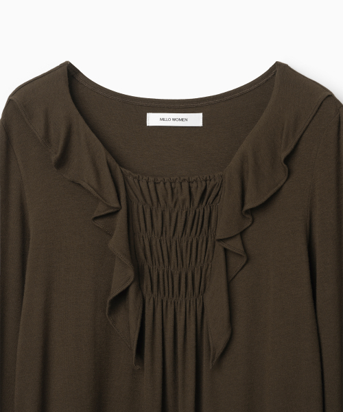 MILLO WOMEN（ミロウーマン）の「ラッフルシャーリングTシャツ[ブラウン]（Tシャツ/カットソー・レディース・その他・FREE）」の4枚目の写真