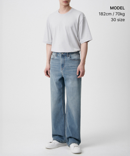MUSINSA STANDARD（ムシンサスタンダード）の「[クールタンダード] ワイドデニムパンツ [ライトインディゴ]（デニムパンツ・メンズ・その他・40/38/42/36/34/32/30/31/33/26/27/28/29）」の5枚目の写真