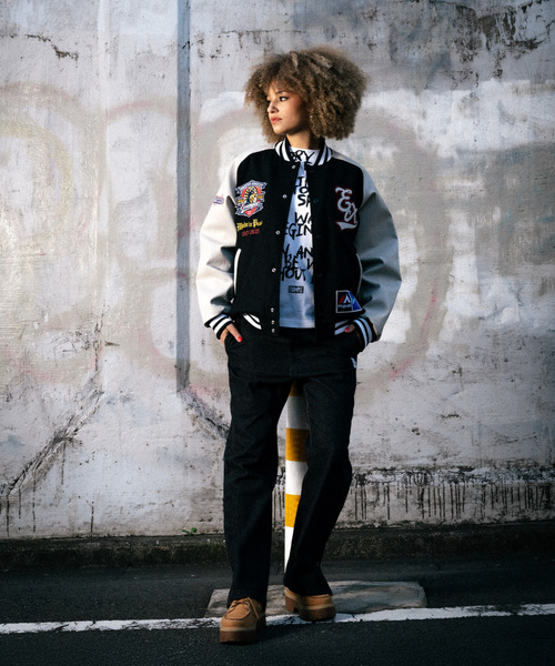 セール】MAJESTIC x EXAMPLE VARSITY JACKET（スタジャン）｜EXAMPLE