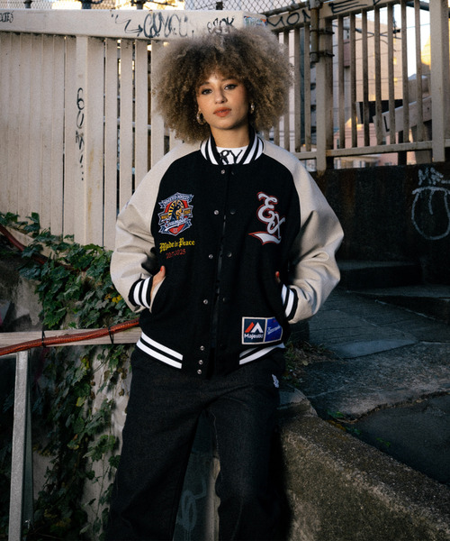 セール】MAJESTIC x EXAMPLE VARSITY JACKET（スタジャン）｜EXAMPLE