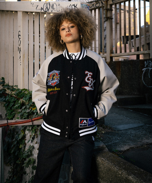 セール】MAJESTIC x EXAMPLE VARSITY JACKET（スタジャン）｜EXAMPLE