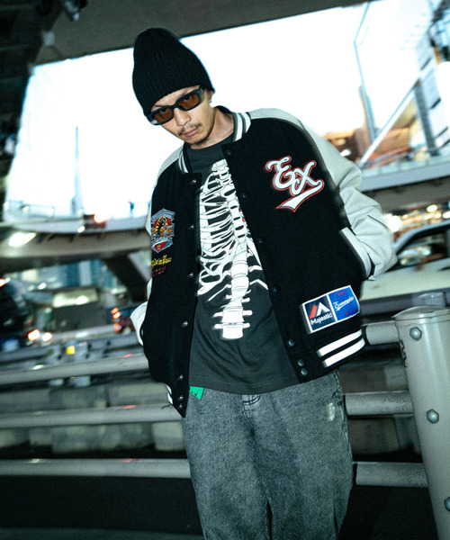 セール】MAJESTIC x EXAMPLE VARSITY JACKET（スタジャン）｜EXAMPLE
