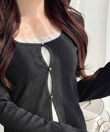 mily bilet | 【mily bilet】重ね着風デザインで華やかに♪ レースキャミ×カーデ フェイクレイヤードトップス(Tシャツ/カットソー)