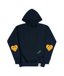 [UNISEX]エルボーハートスマイルフードティー_ネイビー