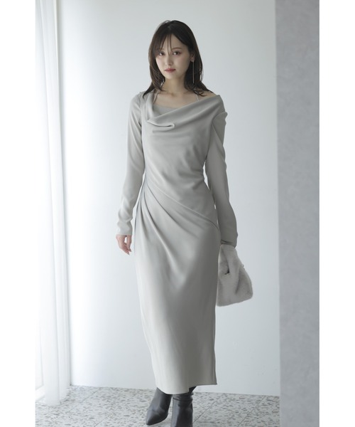 snidelドレープバックサテンロングワンピース チャコールグレー セール】ドレープバックサテンロングワンピース（ワンピース）｜SNIDEL