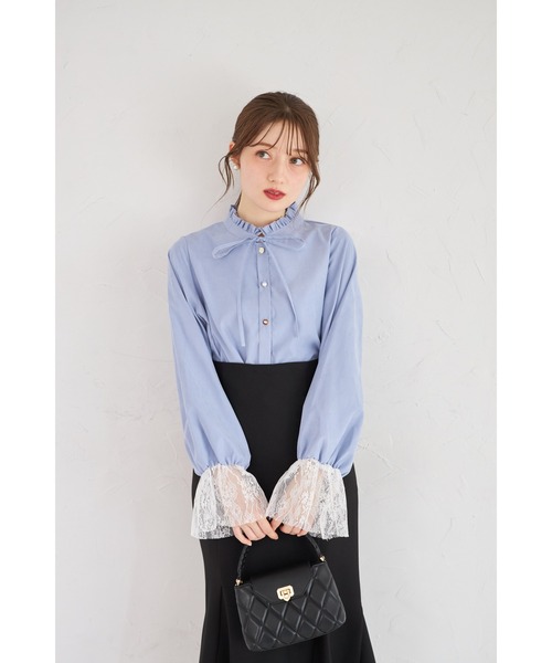 tocco closet(トッコ クローゼット)の「【ZOZO限定】袖レースアソート釦ピーチスキンブラウス(シャツ/ブラウス・レディース・ベージュ/ブルー/ピンク・M)」の12枚目の写真