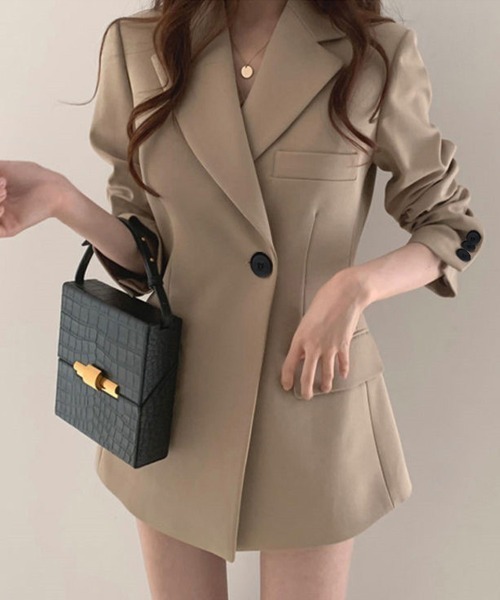 SallyLunn(サリーラン)の「ロング丈テーラードジャケット(その他アウター・レディース・ベージュ/ブラック・MEDIUM/LARGE)」の1枚目の写真