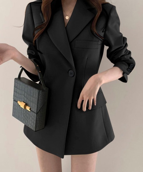 SallyLunn(サリーラン)の「ロング丈テーラードジャケット(その他アウター・レディース・ベージュ/ブラック・MEDIUM/LARGE)」の2枚目の写真