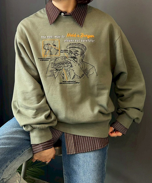 DOUBLE NAME（ダブルネーム）の「grandpa burger刺しゅうプルオーバー（スウェット・レディース・ベージュ/ブラック系/カーキ・FREE）」の3枚目の写真