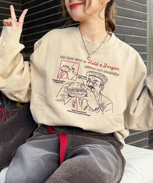 DOUBLE NAME（ダブルネーム）の「grandpa burger刺しゅうプルオーバー（スウェット・レディース・ベージュ/ブラック系/カーキ・FREE）」の10枚目の写真