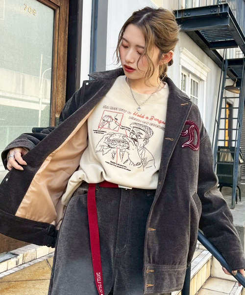 DOUBLE NAME（ダブルネーム）の「grandpa burger刺しゅうプルオーバー（スウェット・レディース・ベージュ/ブラック系/カーキ・FREE）」の11枚目の写真