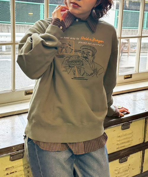 DOUBLE NAME（ダブルネーム）の「grandpa burger刺しゅうプルオーバー（スウェット・レディース・ベージュ/ブラック系/カーキ・FREE）」の13枚目の写真