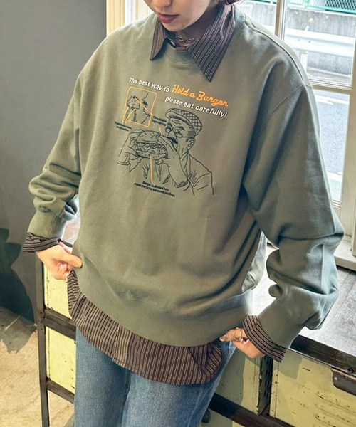 DOUBLE NAME（ダブルネーム）の「grandpa burger刺しゅうプルオーバー（スウェット・レディース・ベージュ/ブラック系/カーキ・FREE）」の14枚目の写真