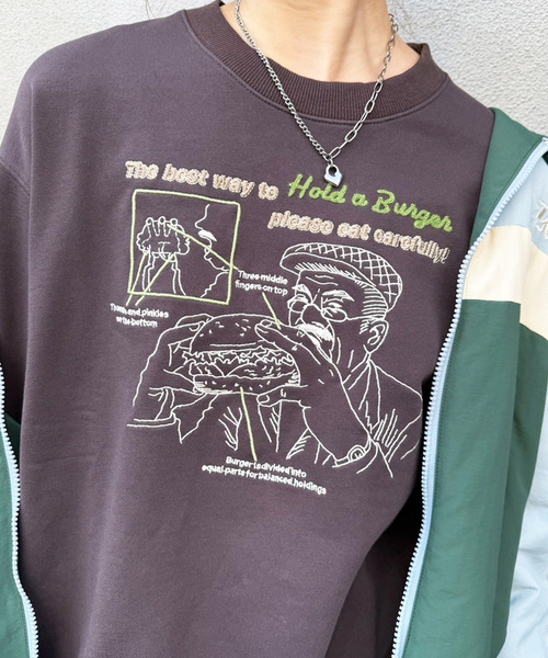 DOUBLE NAME（ダブルネーム）の「grandpa burger刺しゅうプルオーバー（スウェット・レディース・ベージュ/ブラック系/カーキ・FREE）」の21枚目の写真