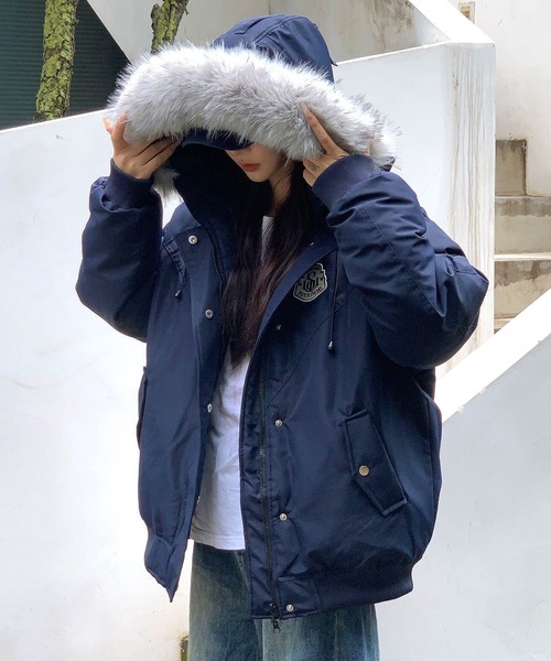 セール】ワッペン付きファーフード中綿ブルゾン（ブルゾン）｜SHEENA