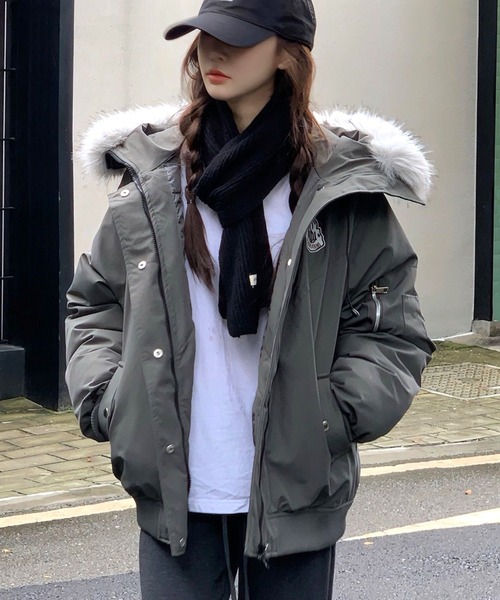 ラフ&スウェル　中綿ジャケット　ダブルファスナー　ワッペン　グレー系　S ラフ&スウェル 中綿ジャケット ダブルファスナー ワッペン グレー系 S