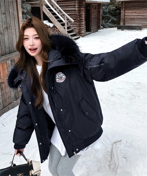 セール】ワッペン付きファーフード中綿ブルゾン（ブルゾン）｜SHEENA