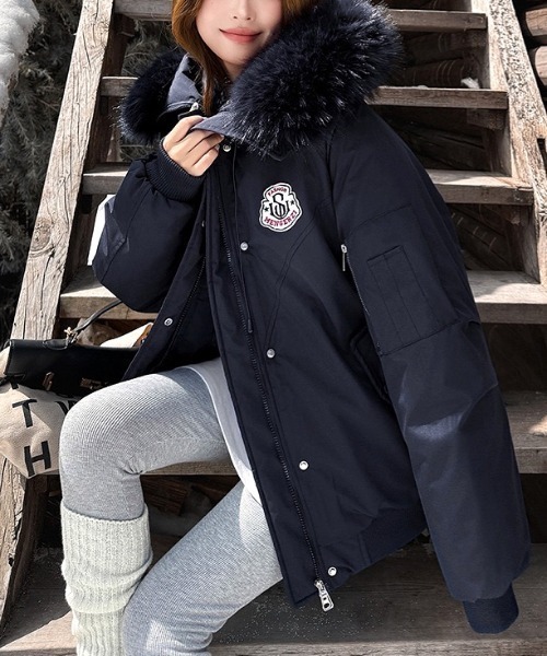 セール】ワッペン付きファーフード中綿ブルゾン（ブルゾン）｜SHEENA