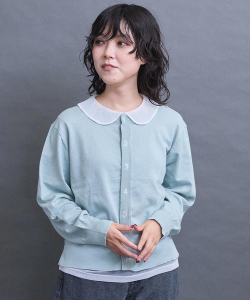 I am I in fact...（アイアムアイインファクト）の「コットン数字刺繍　クルーカーディガン（カーディガン/ボレロ・レディース・イエロー/ピンク/サックスブルー/チャコールグレー/グレー・FREE）」の4枚目の写真