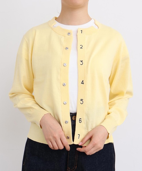 I am I in fact...（アイアムアイインファクト）の「コットン数字刺繍　クルーカーディガン（カーディガン/ボレロ・レディース・イエロー/ピンク/サックスブルー/チャコールグレー/グレー・FREE）」の5枚目の写真
