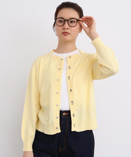 I am I in fact...（アイアムアイインファクト）の「コットン数字刺繍　クルーカーディガン（カーディガン/ボレロ・レディース・イエロー/ピンク/サックスブルー/チャコールグレー/グレー・FREE）」の14枚目の写真