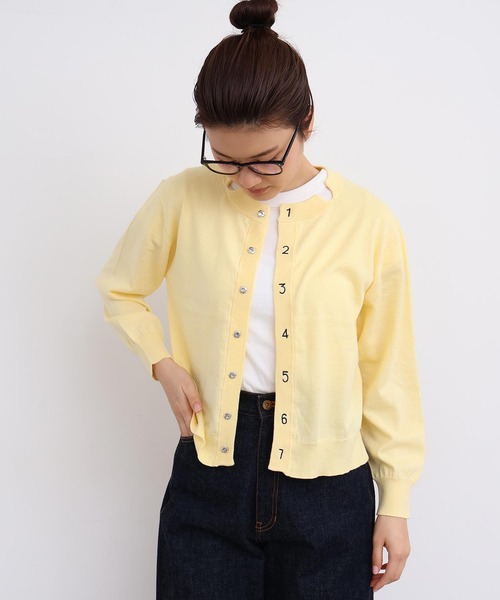 I am I in fact...（アイアムアイインファクト）の「コットン数字刺繍　クルーカーディガン（カーディガン/ボレロ・レディース・イエロー/ピンク/サックスブルー/チャコールグレー/グレー・FREE）」の19枚目の写真