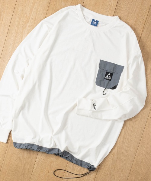 GERRY(ジェリー)の「【ag】〔GERRY/ジェリー〕ナイロンデザインポケット ロングスリーブ Tシャツ(Tシャツ/カットソー・メンズ・ブラック系1/ライトグレー系2/ブラック系2/ライトグレー系1/ホワイト系1/ホワイト系2・MEDIUM/LARGE)」の1枚目の写真