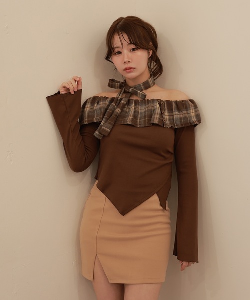M DOLLY(エムドリー)の「check choker rosily tops/チェックチョーカーローズリートップス(Tシャツ/カットソー・レディース・ブラウン/ブラック・FREE)」の8枚目の写真