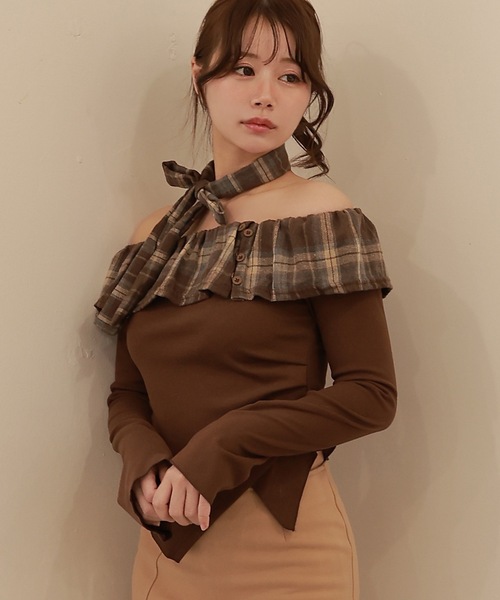 M DOLLY(エムドリー)の「check choker rosily tops/チェックチョーカーローズリートップス(Tシャツ/カットソー・レディース・ブラウン/ブラック・FREE)」の10枚目の写真